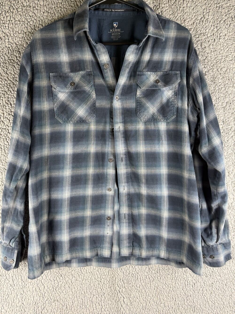 Kuhl Men's Dillingr Blue Flannel Plaid Shirt Button up Size Medium